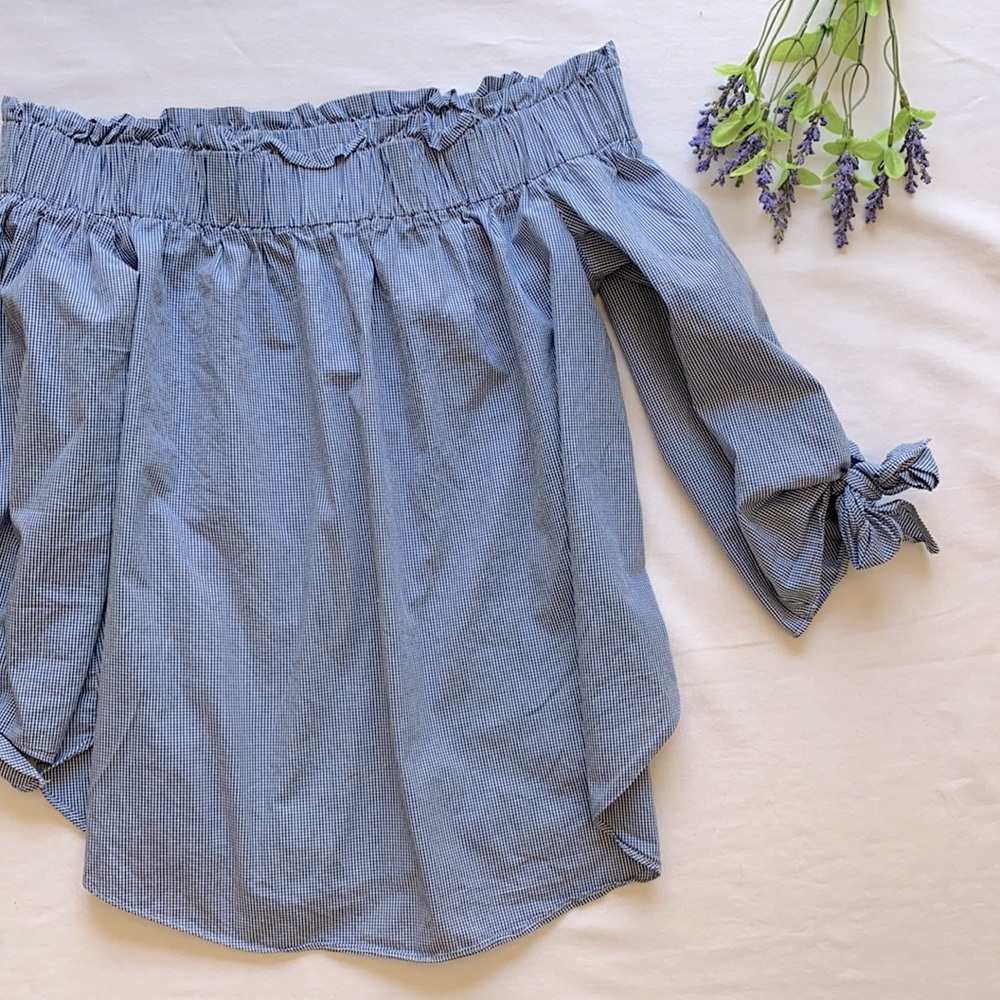 Blue off the shoulder blouse
